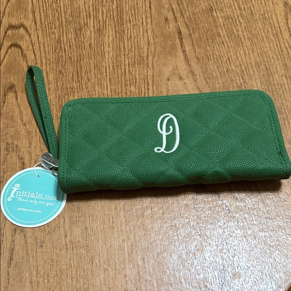 Green Quilted Wallet with Monogram (D) by Initials, Inc